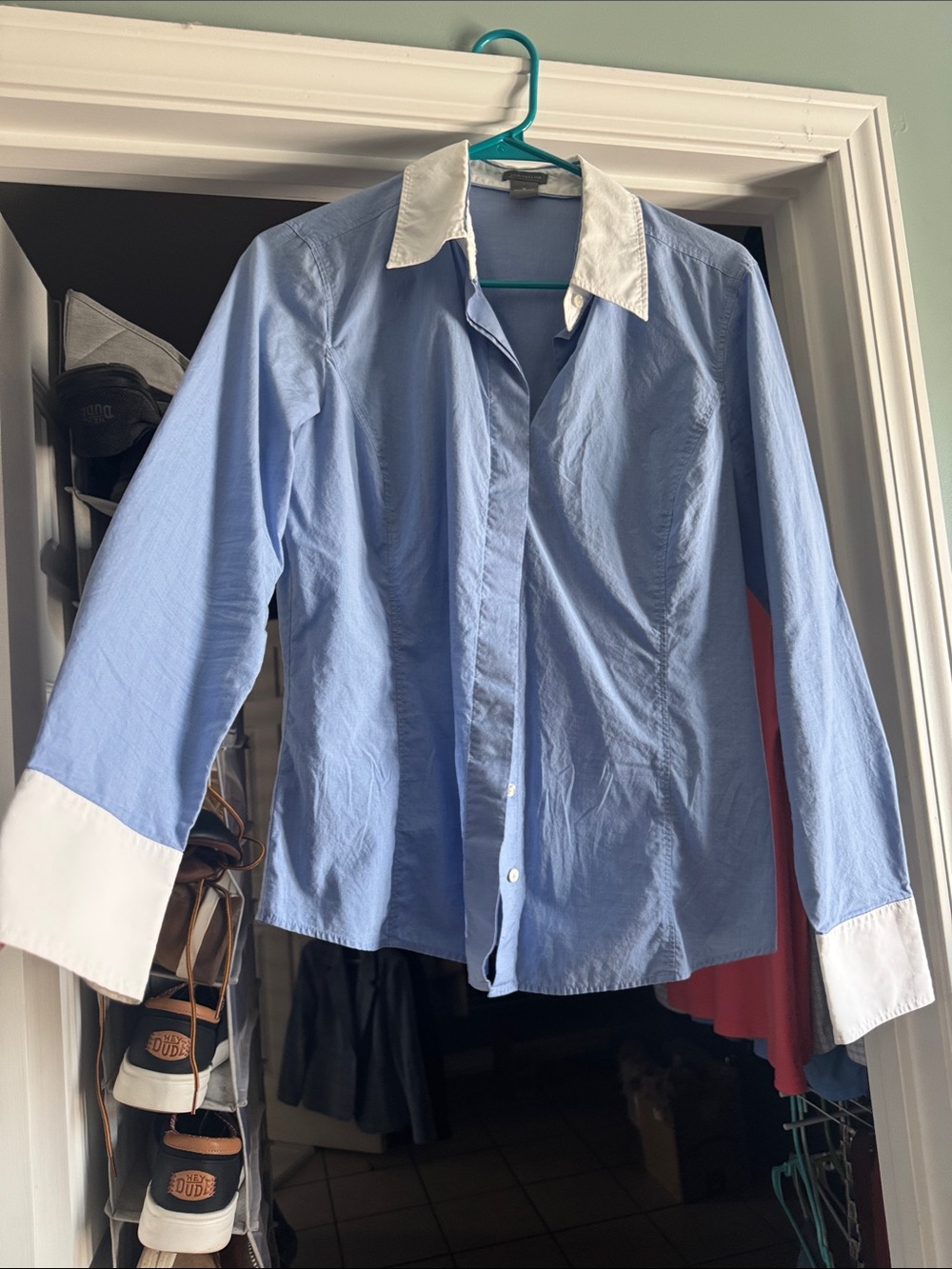 Ann Taylor Light Blue Dress Shirt with White Contrast Collar & Cuffs